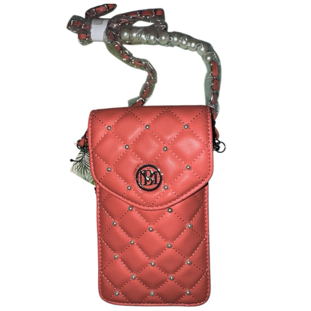 Badgley Mischka Quilted Phone Crossbody – Red Vegan Leather, Pearl Detail (NWT) - Picture 5 of 6